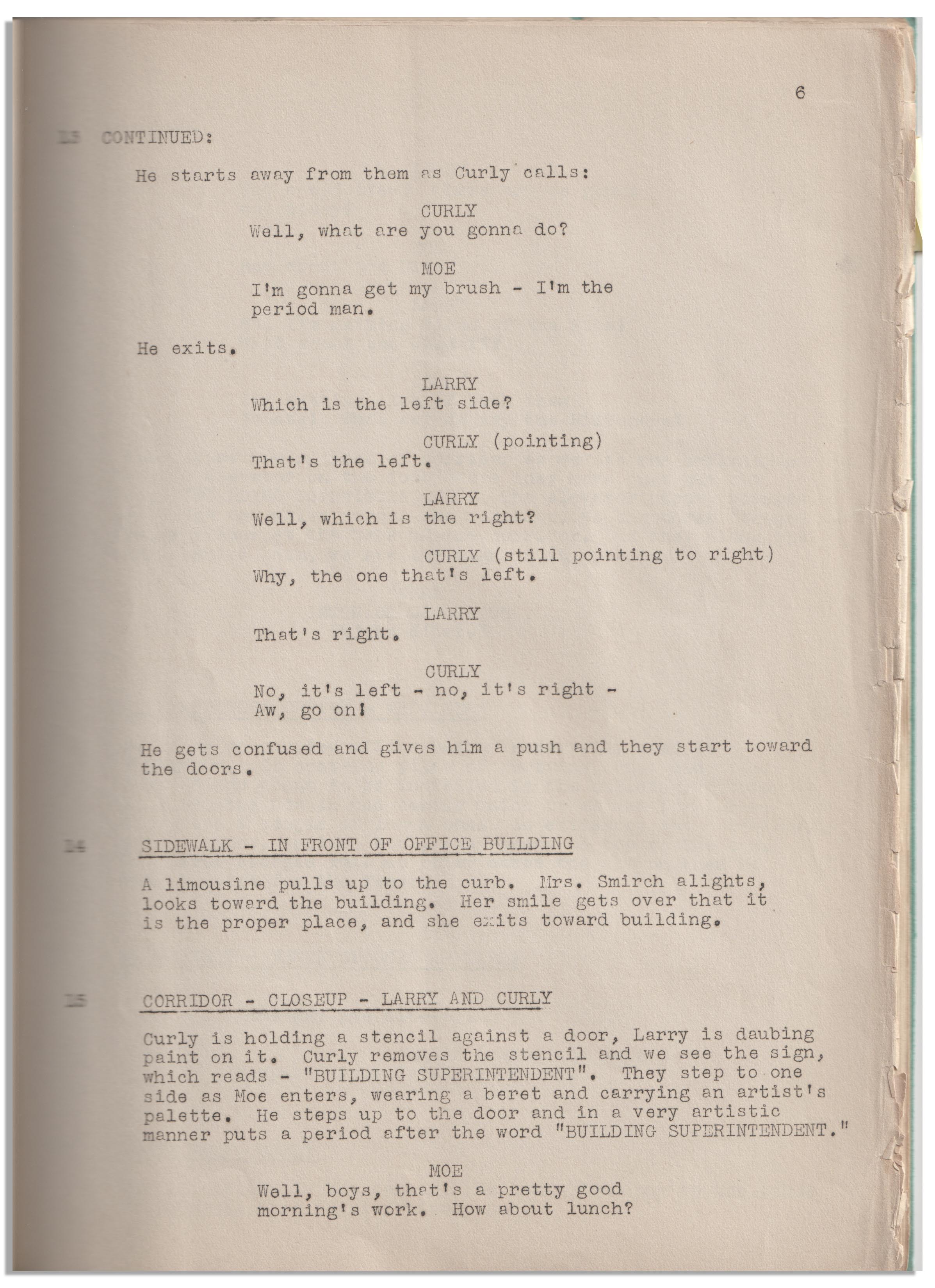 Lot Detail Moe Howard's 27pp. Script Dated November 1937 for The